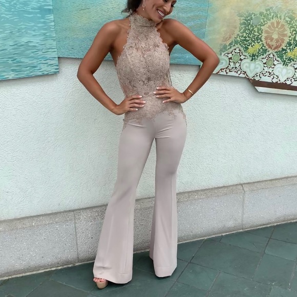 Nude Beige Cream Jumpsuit Lace Pageant Interview - Picture 5 of 5